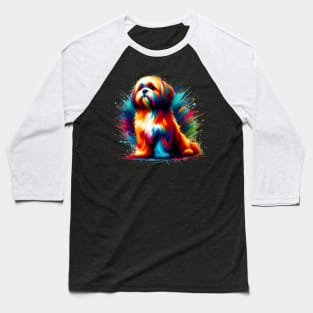 Vibrant Lhasa Apso in Colorful Splash Art Style Baseball T-Shirt